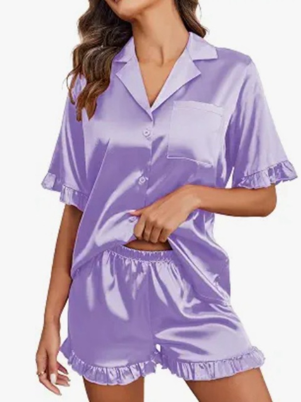 THE BOLD & THE BEAUTIFUL Electra Forrester's Lavender Ruffled Satin Pajama Set
